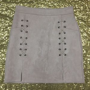 Suede Skirt with Tie Detail on Front